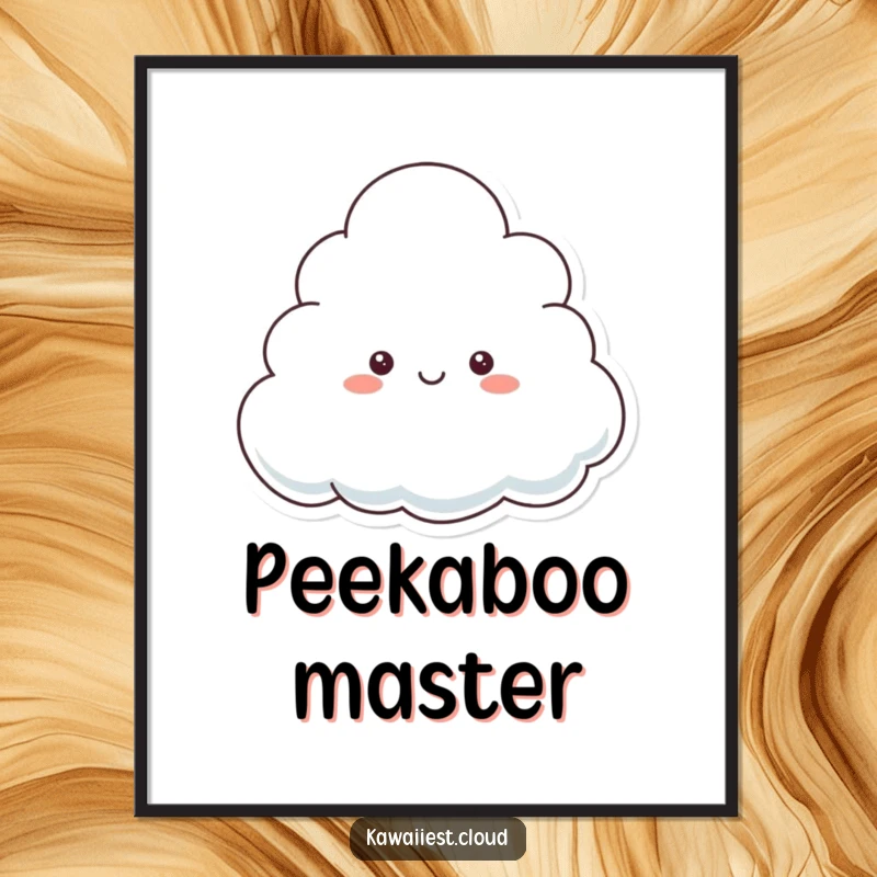 Funny Poster art of a playful cloud character peeking from behind a larger cloud, evoking a sense of curiosity and fun.