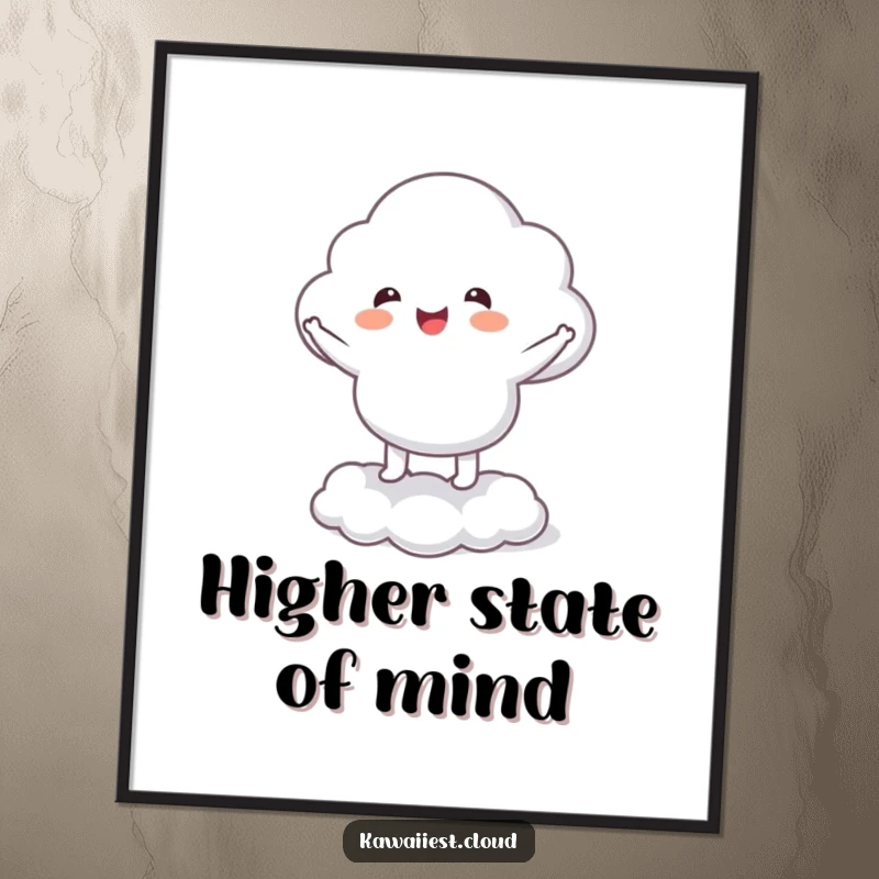 Funny Poster: A cloud character energetically doing a happy jig on its fluffy cloud base, spreading infectious cheer.