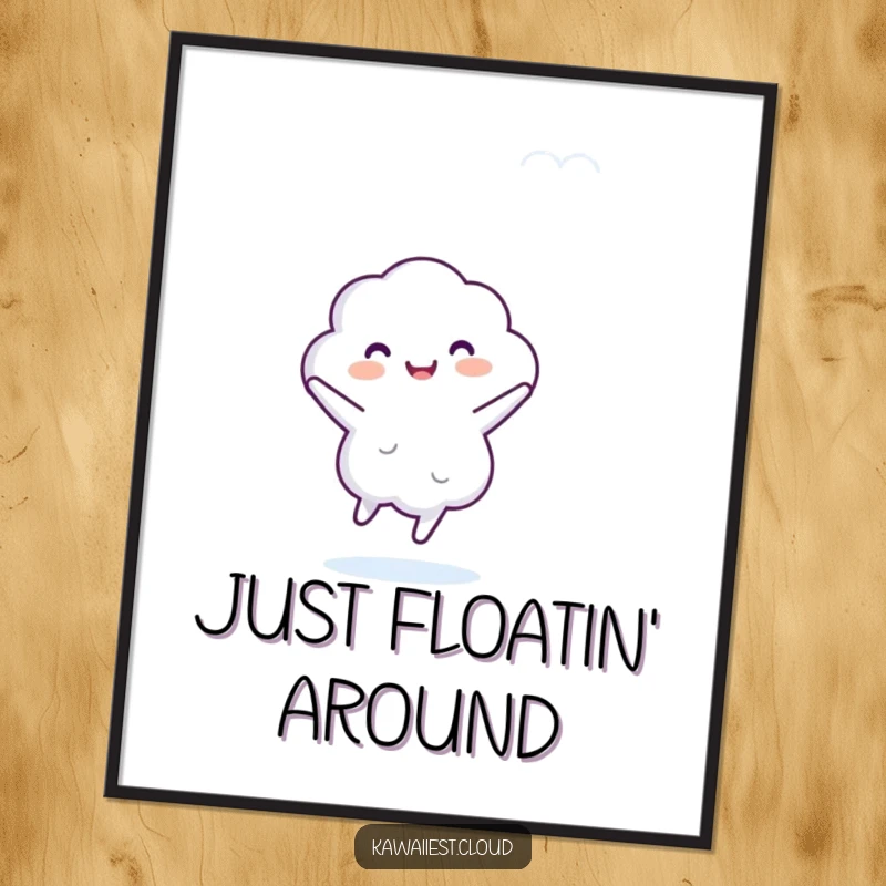Funny poster illustration of a happy cloud character joyfully dancing in the sky, creating a lively and cheerful atmosphere.