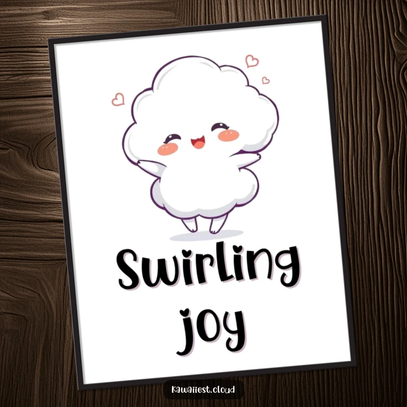 Funny Dancing Cloud Poster: A whimsical art print of a delighted cloud character dancing with a gentle swirl, bringing joy to any room.
