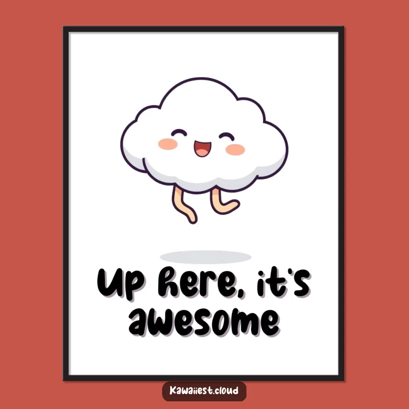 Funny Jumping Cloud Poster: Vibrant Art, Kicking Legs, Joyful Wall Decor, Perfect Funny Gift