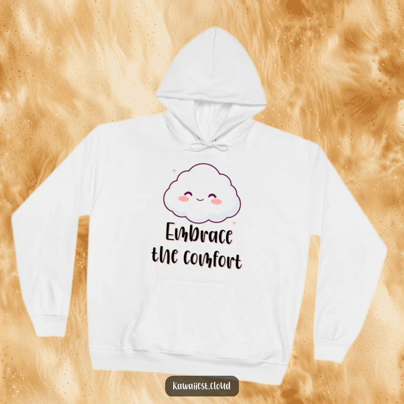 Funny hoodie with a cloud character displaying a soft, comforting appearance, offering warmth, coziness, and a gentle, hug-like feel.