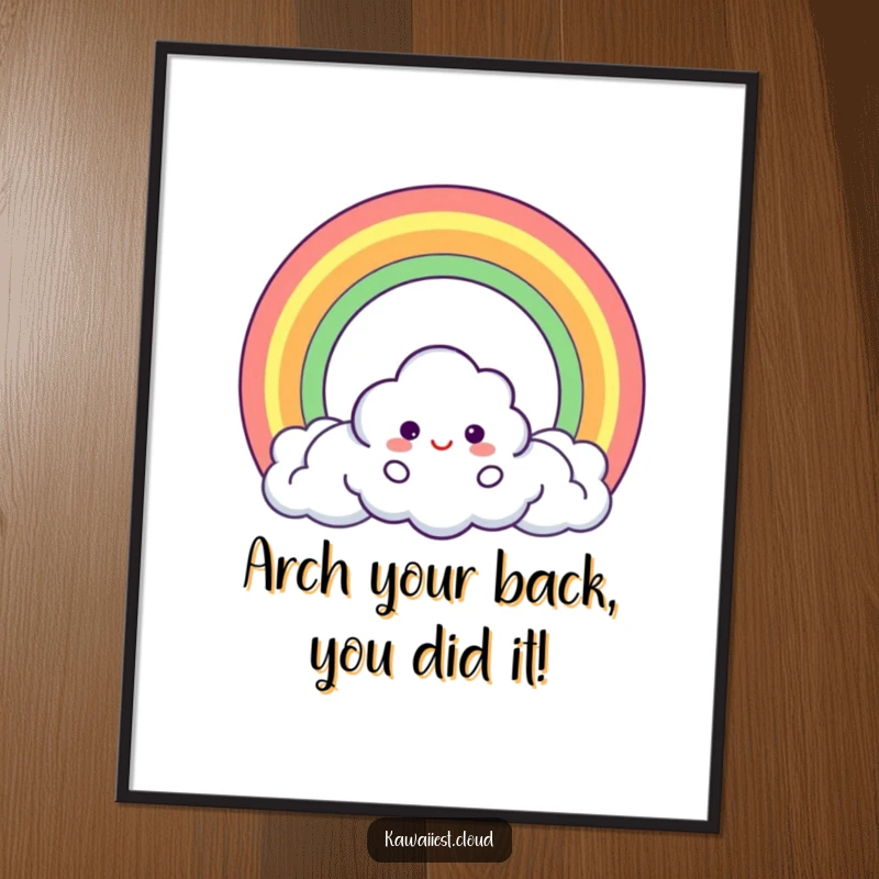 Funny Free Printable Wall Art featuring a cloud character creating a perfect circle rainbow, a delightful and colorful downloadable piece.