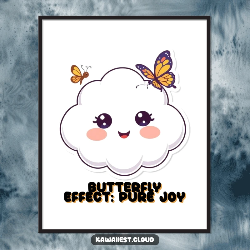 Funny Free Printable Wall Art: A cloud character with comically wide eyes, looking utterly surprised by a tiny, colorful butterfly.