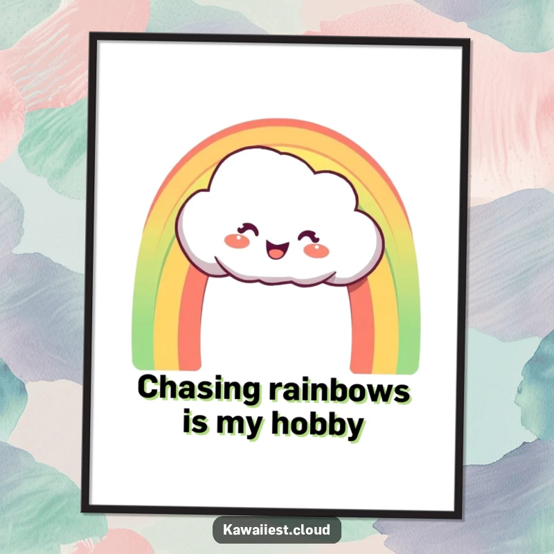 Funny Free Printable Wall Art: Delighted cloud character creating a perfect, vibrant rainbow arch.