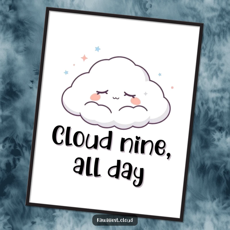 Funny Free Printable Dreamy Cloud Wall Art: A peaceful cloud with closed eyes drifting serenely across a calming sky.