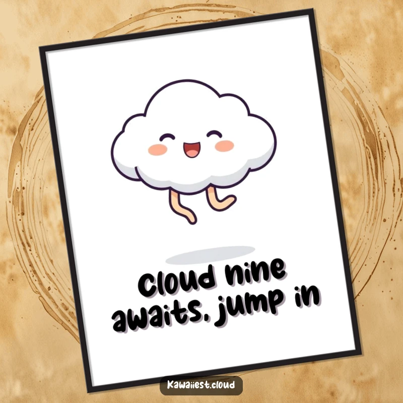 Funny Free Printable Wall Art: A cloud with cartoonish legs kicking enthusiastically, celebrating motion and pure, unadulterated joy.