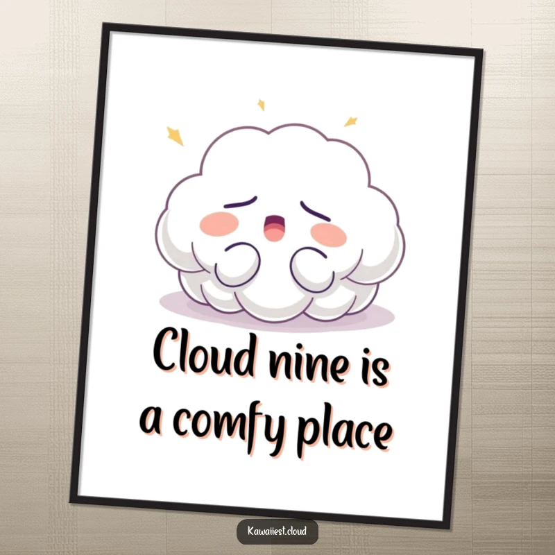 Funny Free Printable Wall Art depicting a sleepy cloud character yawning contentedly amidst soft, ethereal light.