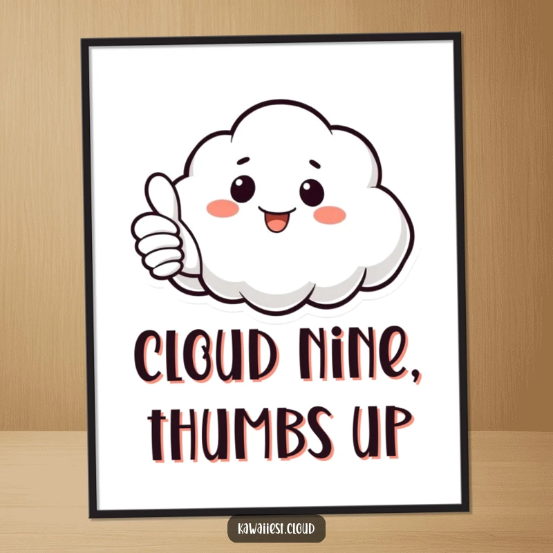Funny Free Printable Cloud Wall Art: A fluffy white cloud character giving a friendly thumbs up, radiating positivity.