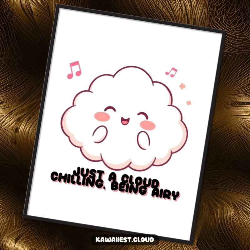 Funny Free Printable Wall Art featuring a cheerful cloud character humming a sweet, airy tune, radiating happiness and calm vibes.