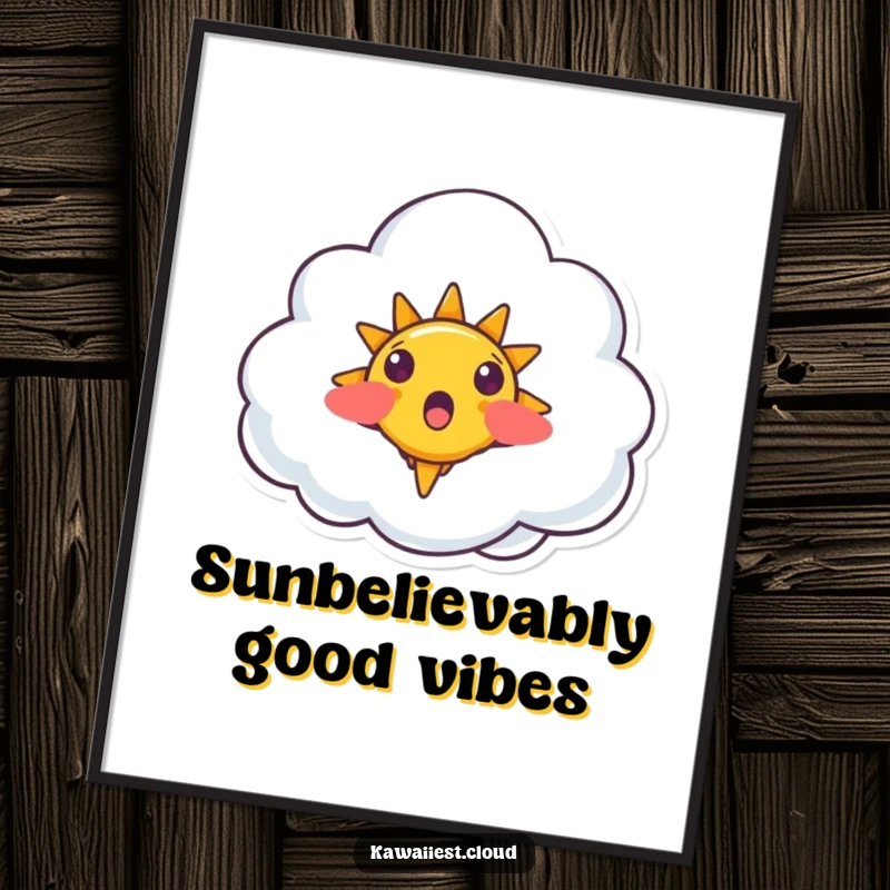 Funny Free Printable Wall Art: A cloud character looking surprised as a tiny, smiling sun sprouts from its fluffy side.