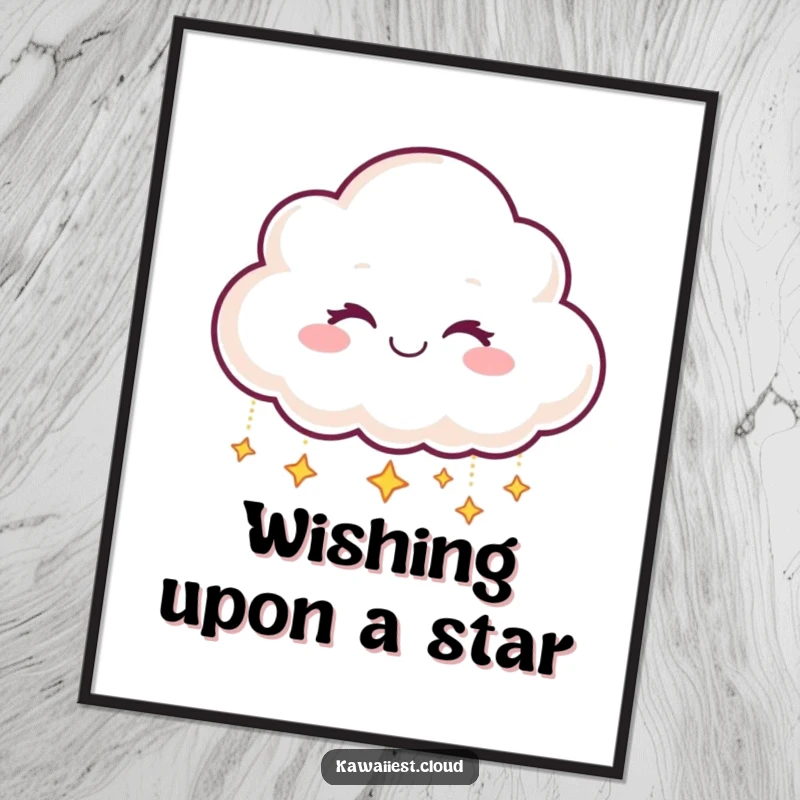 Funny Free Printable Wall Art: Smiling cloud character winking, dropping tiny shimmering stars.
