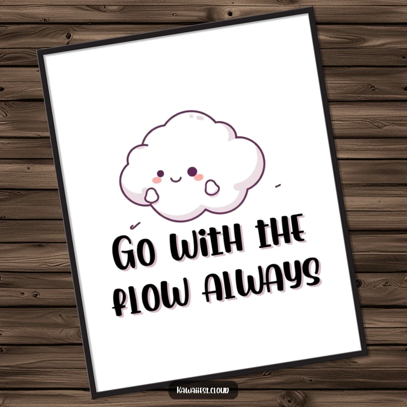 Funny Free Printable Wall Art. A cloud character happily glides on a gentle breeze, evoking feelings of peace and lightheartedness.