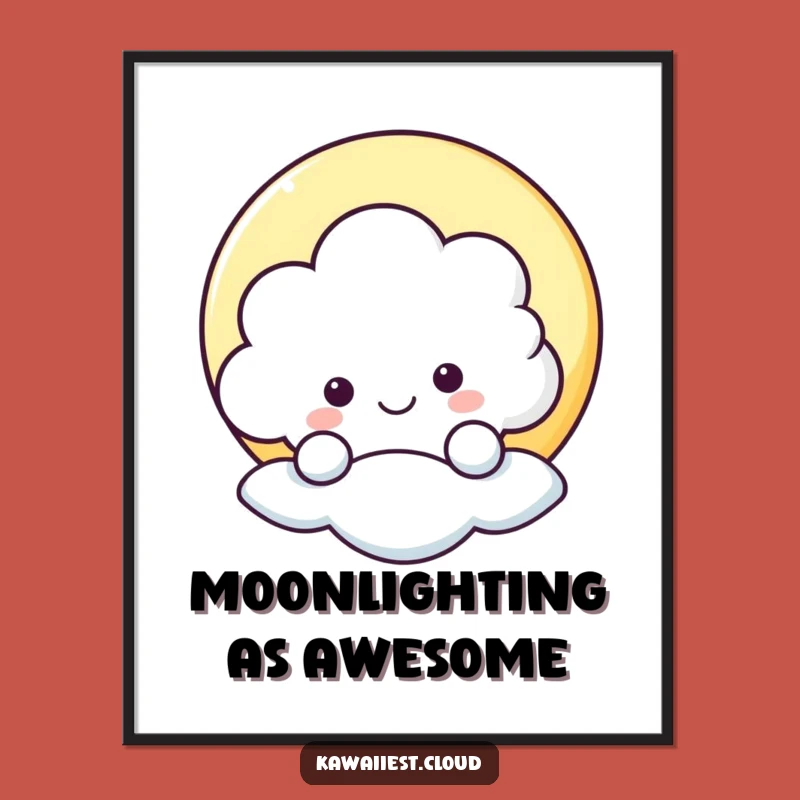 Funny Free Printable Wall Art: Cloud Peeking Moon Scene