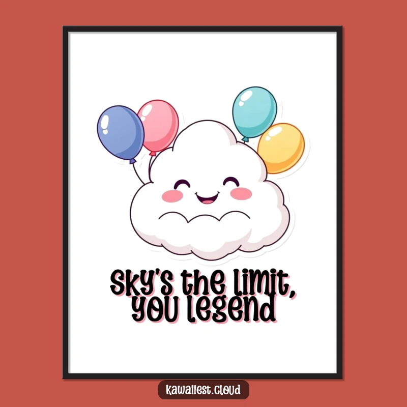 Funny Free Printable Wall Art: Happy Cloud with Balloons for a Cheerful, Downloadable Decor Gift