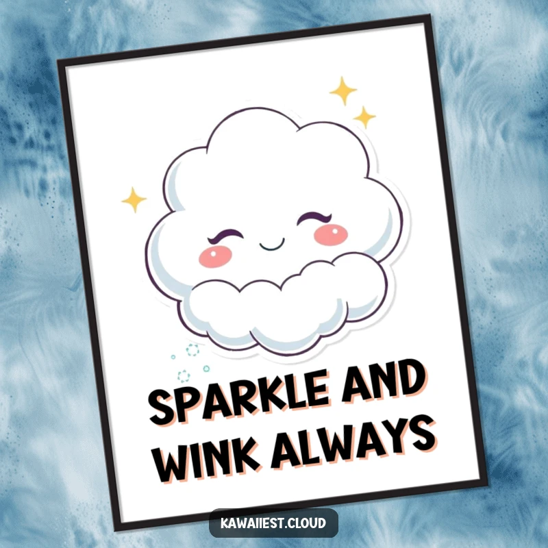 Funny Free Printable Cloud Wall Art: A winking cloud character playfully winks, leaving a dazzling trail of sparkles.