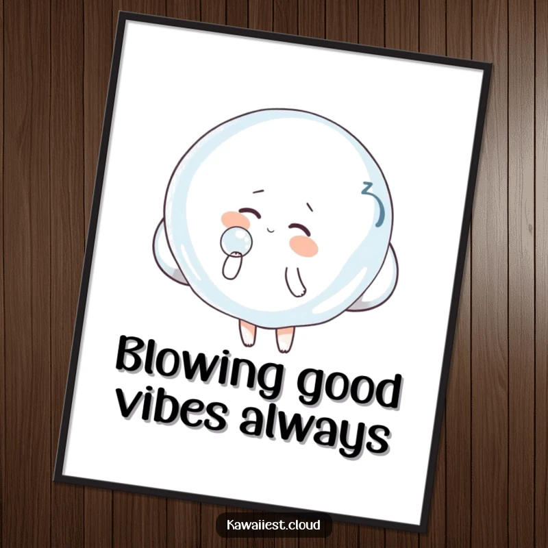 Funny Free Printable Cloud Wall Art: A cute cloud character playfully blowing a giant, translucent bubble, creating a dreamy effect.