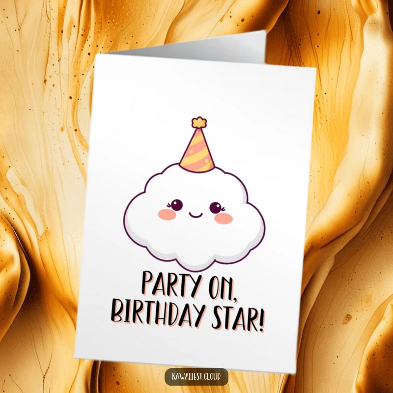 Funny Free Printable Birthday Card: A cloud wearing a small, festive party hat, radiating pure birthday joy and celebration.