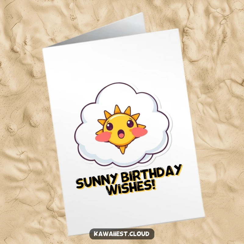 Funny Free Printable Birthday Card: A cloud looking surprised as a tiny, smiling sun pops out from its side.