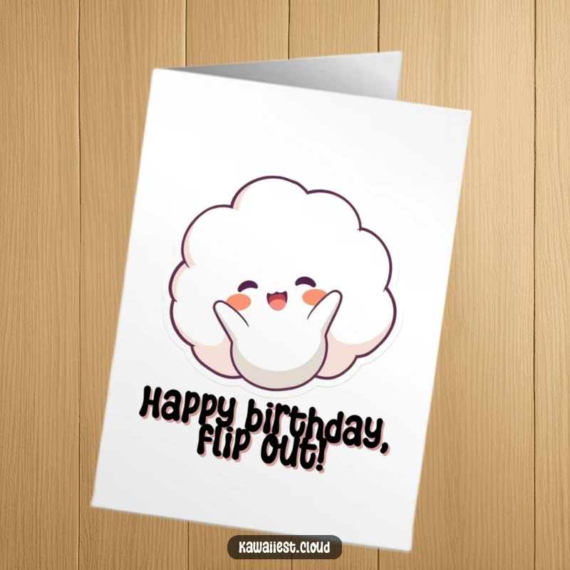 Funny Free Printable Birthday Card: A cheerful cloud character doing a joyful somersault against a bright blue sky.