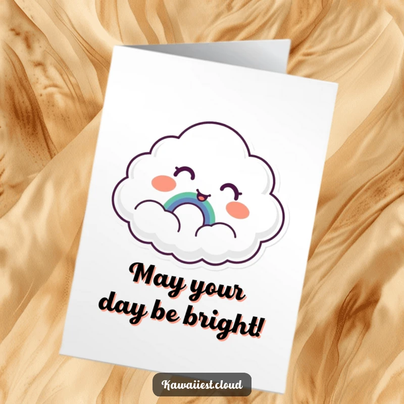 Funny Free Printable Cloud Birthday Card: A cloud character showing surprised delight upon discovering a tiny, smiling rainbow.