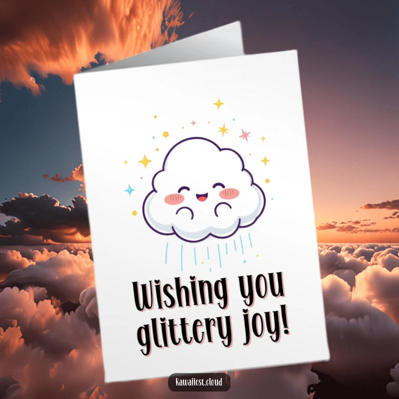 Funny Free Printable Cloud Birthday Card: A joyful cloud character showers down delightful, glittery rain.