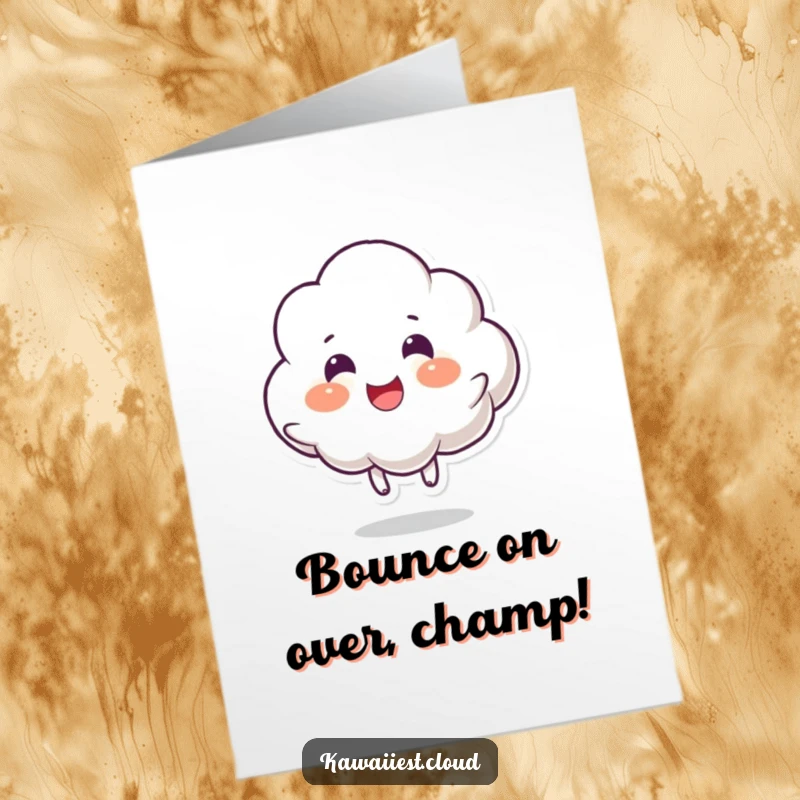 Funny Free Printable Congratulations Card: A cloud bounces with ecstatic joy, symbolizing exuberant success, a festive downloadable piece.