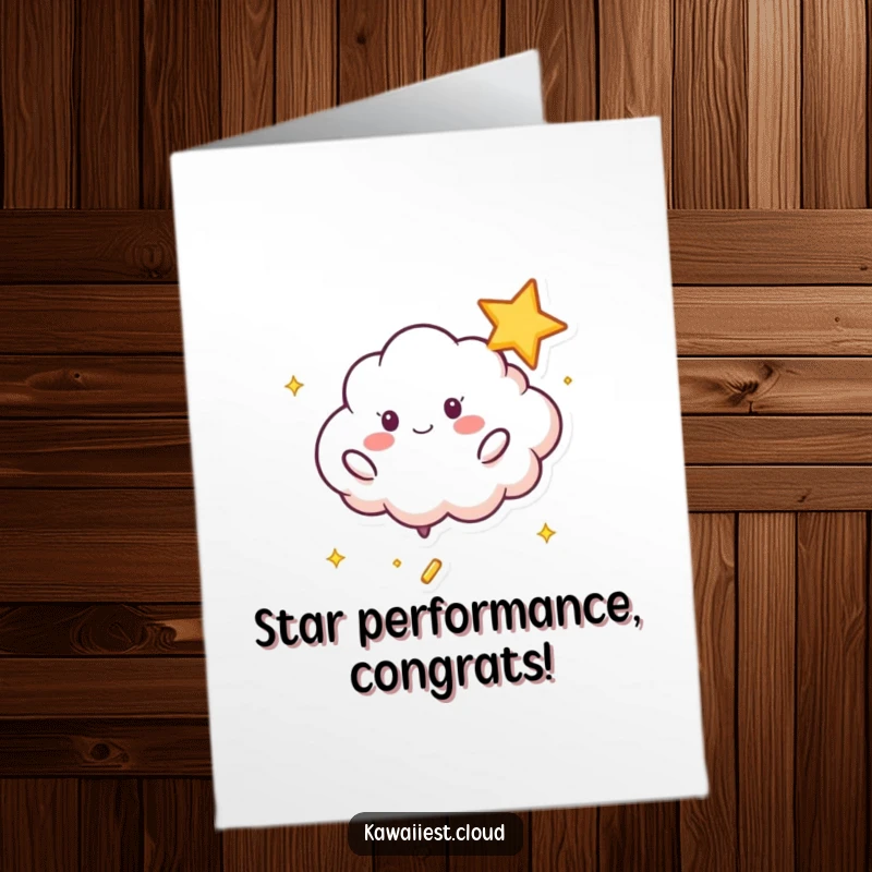 Funny Free Printable Congratulations Card: A cheerful cloud character juggling a sparkling, shimmering star with glee.