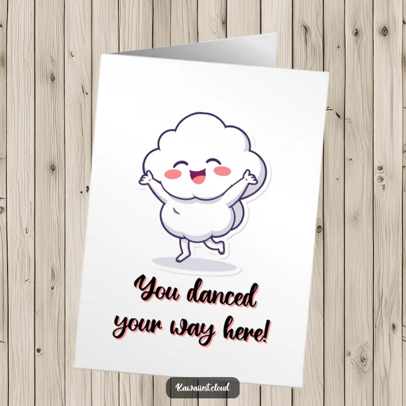 Funny Free Printable Congratulations Card: A delighted cloud character bustin' a move, celebrating success with a downloadable gift.