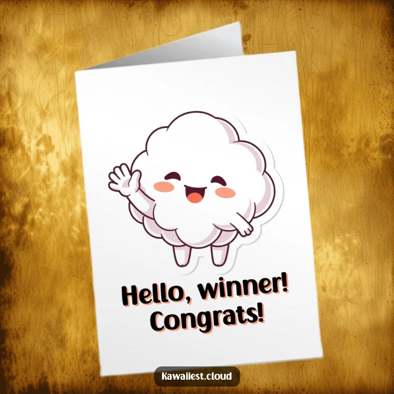 Funny Free Printable Congrats Card: A joyful cloud giving a large, welcoming, and very enthusiastic wave.