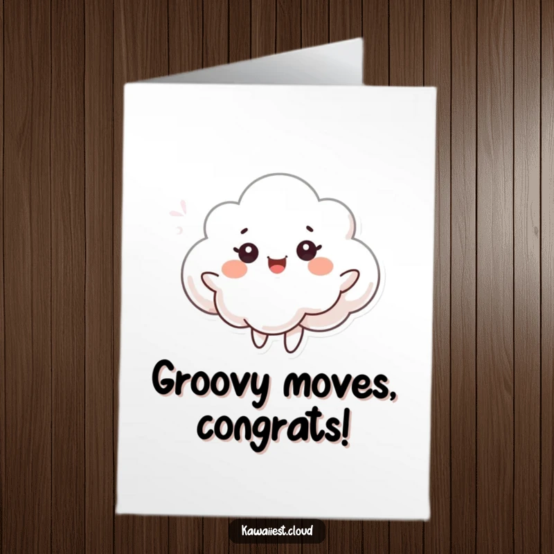 Free Printable Congratulations Card: A cloud character with joyful eyes gracefully dances, celebrating a happy occasion.