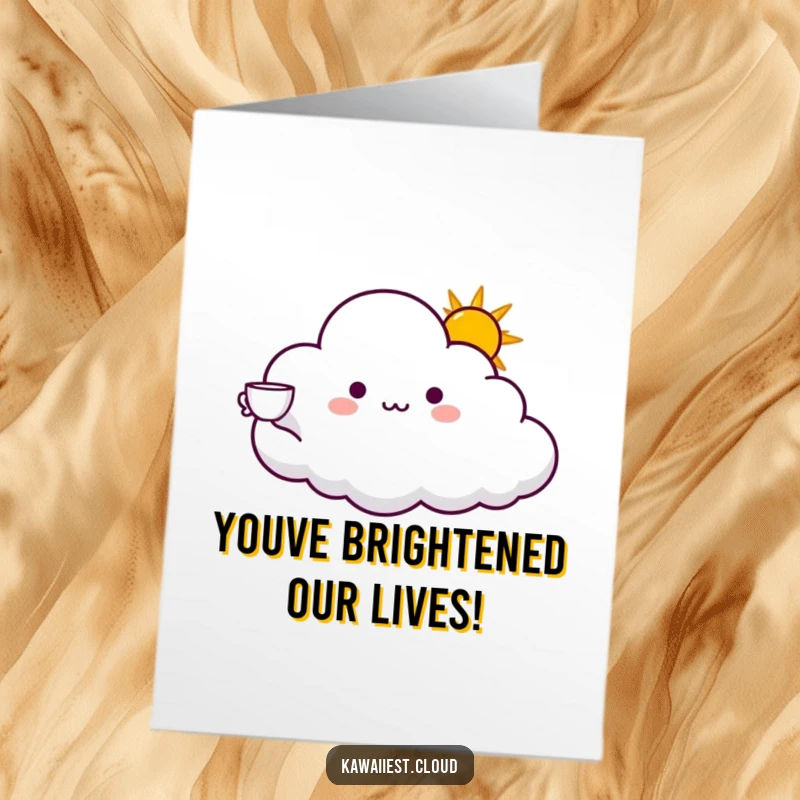 Free Printable Congratulations Card: A cloud character extends a cup brimming with sunshine to celebrate an achievement.