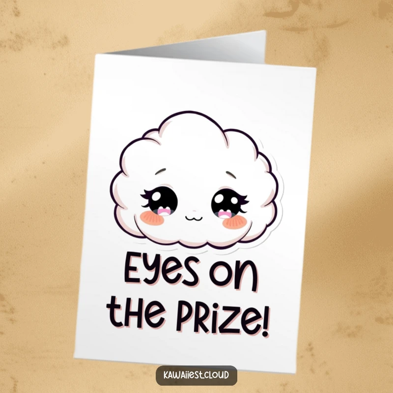 Funny Free Printable Cloud Congratulations Card: A curious cloud character with big eyes looks down to congratulate.