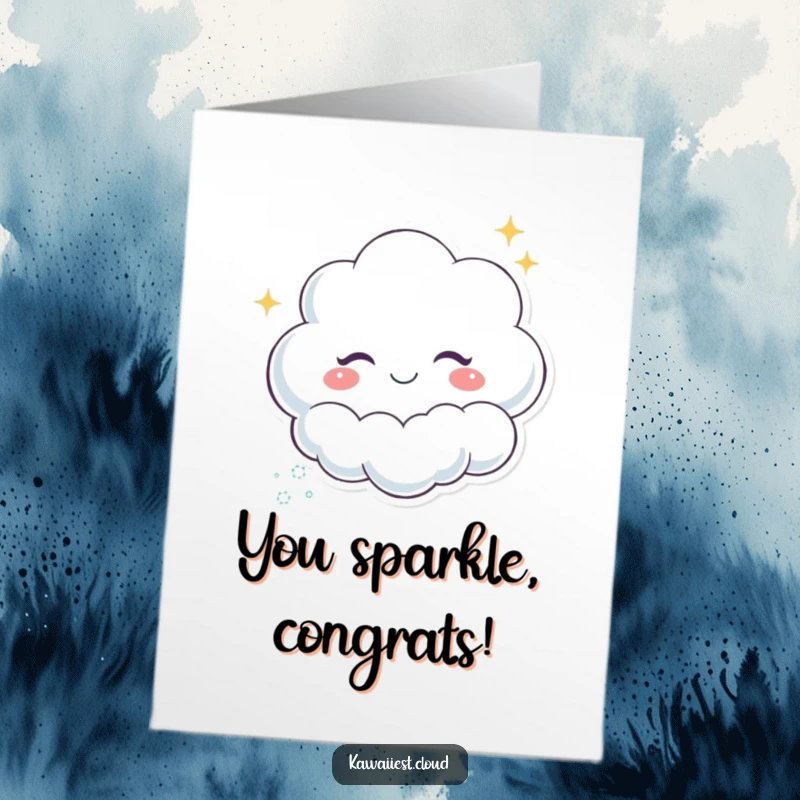 Funny Free Printable Cloud Congratulations Card: A cloud character winks mischievously, leaving a shiny sparkle trail.