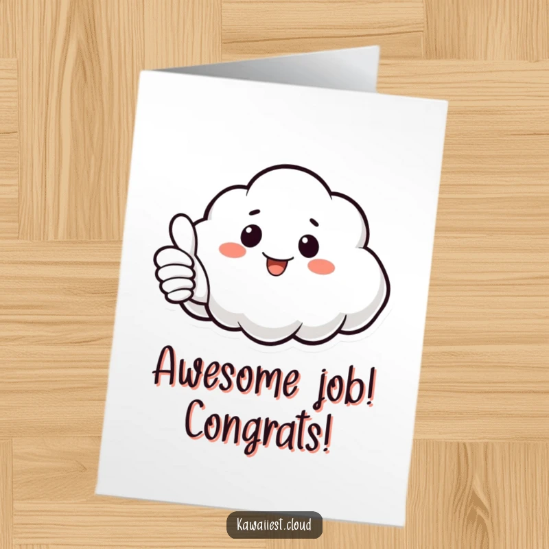 Funny Free Printable Cloud Congratulations Card: A cheerful cloud character giving a big thumbs up, celebrating achievements.