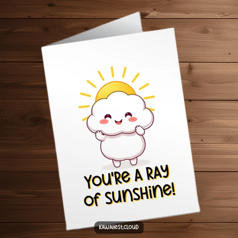 Funny Free Printable Congrats Card: Cheerful cloud character sharing a bright golden sunbeam.