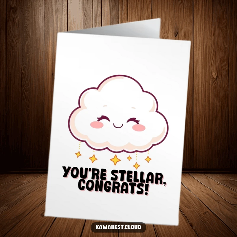 Funny Free Printable Congrats Card: Winking cloud character dropping tiny shimmering stars.