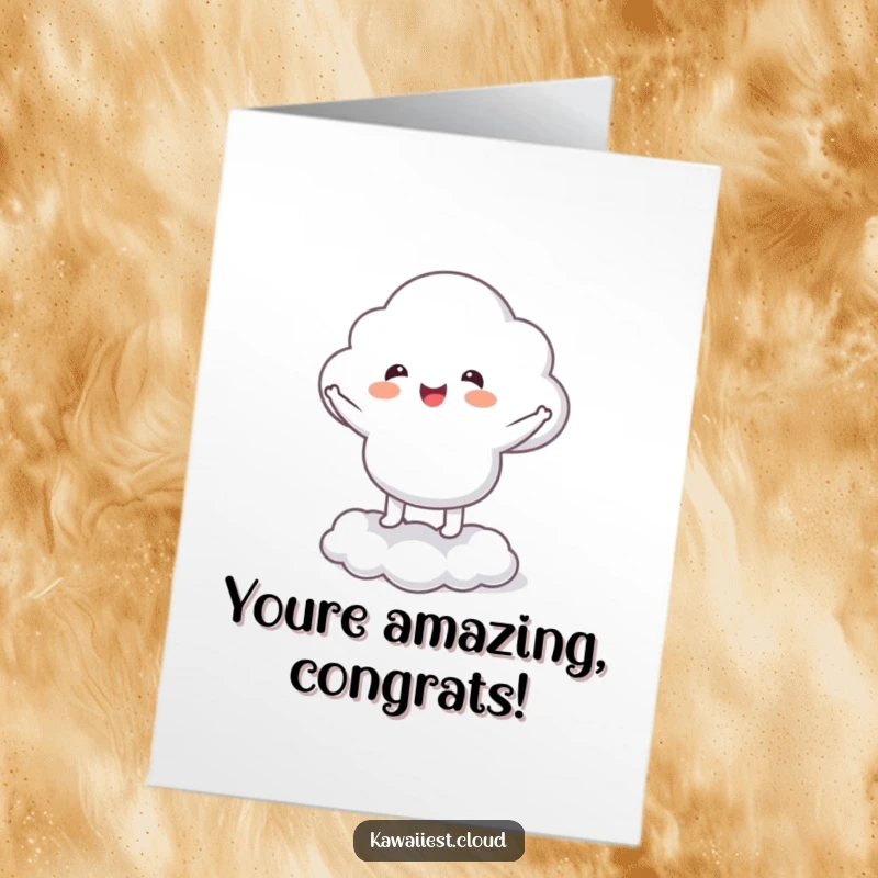 Funny Free Printable Congratulations Card: Cloud character doing a joyful dance on its fluffy cloud base.