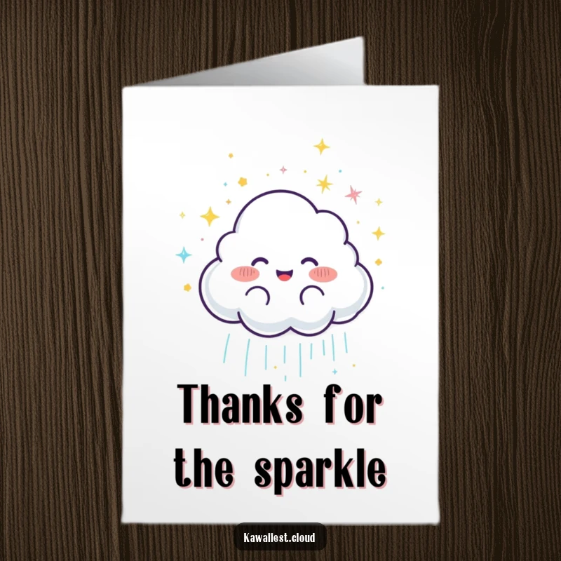 Funny Free Printable Cloud Thank You Card: A joyful cloud character showers down shimmering, glittery rain.