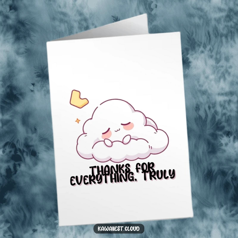 Funny Free Printable Thank You Card: A sleepy cloud character drifts peacefully, dreaming of appreciation