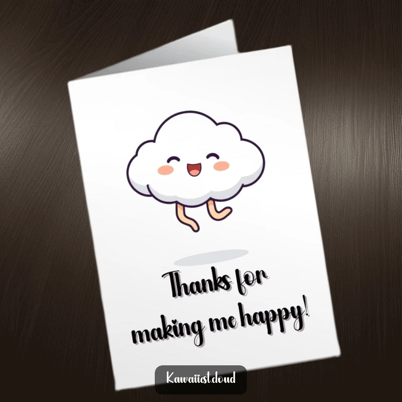 Funny Free Printable Thank You Card: A cloud gleefully kicking its legs, symbolizing immense joy and heartfelt thanks.