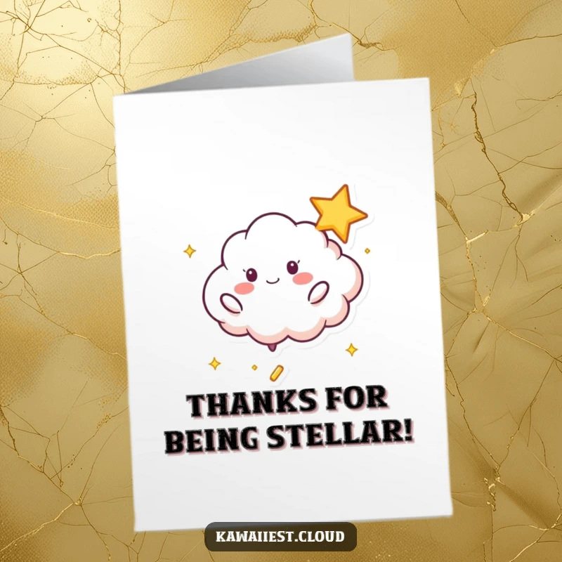 Funny Free Printable Thank You Card: A cloud character gleefully bouncing a shimmering star, a fun way to say thanks.