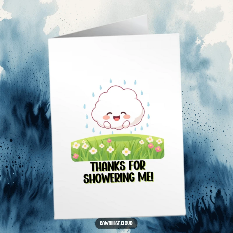 Funny Free Printable Thank You Card: Smiling cloud character dad showering gratitude and appreciation.