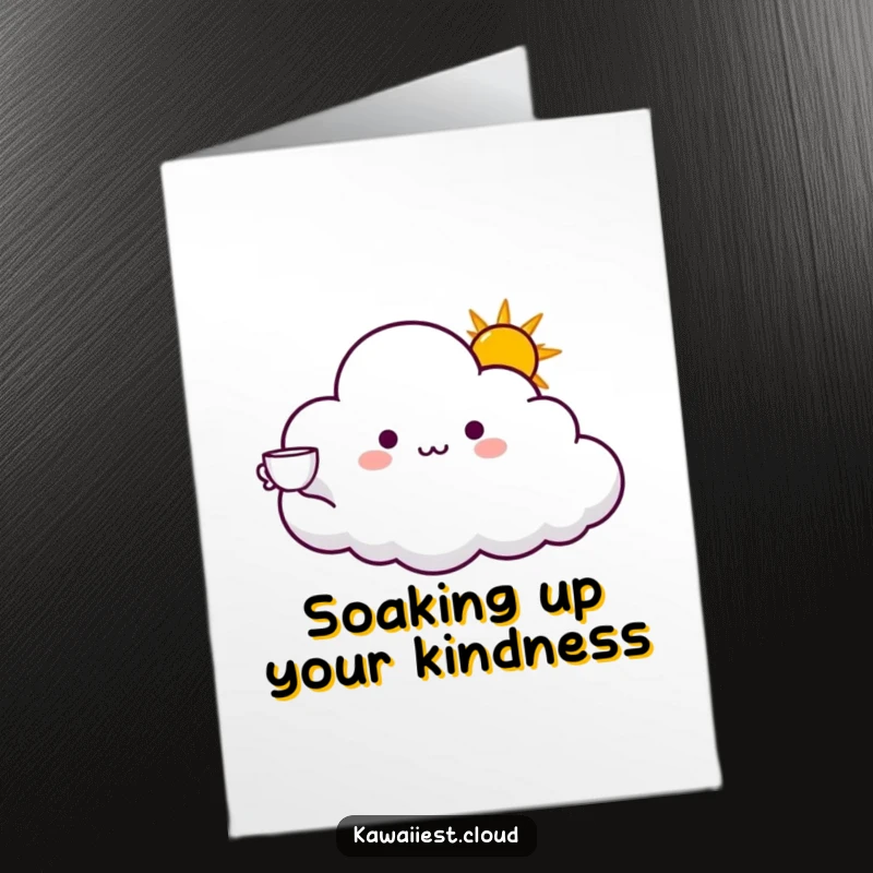 Free Printable Thank You Card: A cloud character offers a cup of sunshine, a warm and bright thank you gesture.