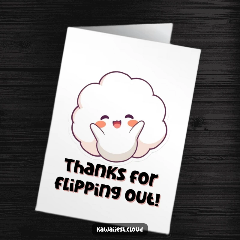 Funny Free Printable Thank You Card: A smiling cloud character mid-somersault, offering a playful thank you.