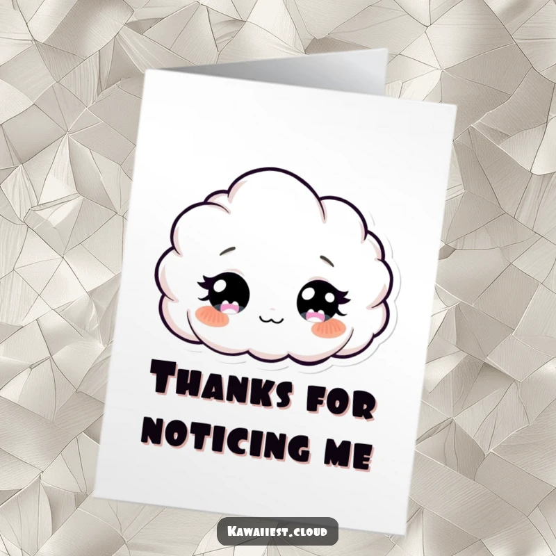 Funny Free Printable Cloud Thank You Card: A wide-eyed, curious cloud character peers down to say thank you.