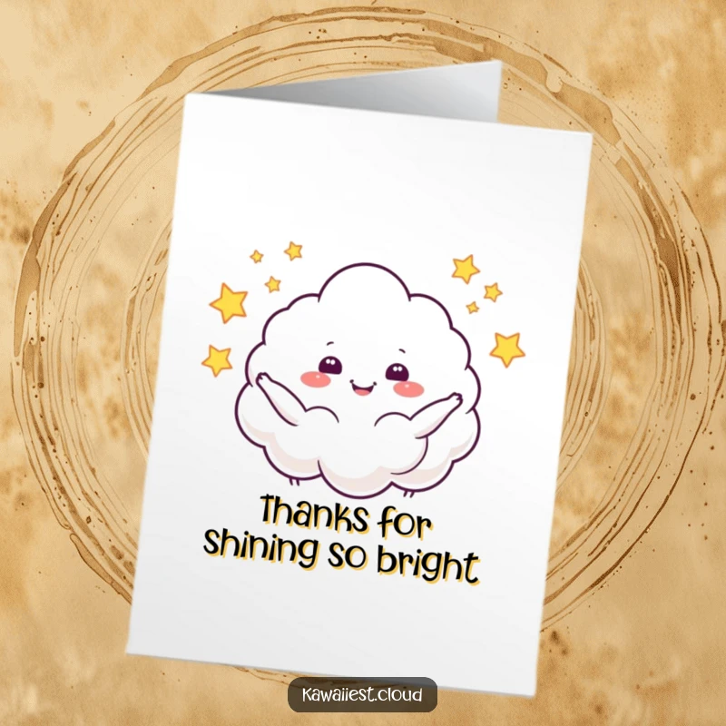 Funny Free Printable Thank You Card: A cheerful cloud character gleefully juggling tiny sparkling stars, a stellar downloadable gift.