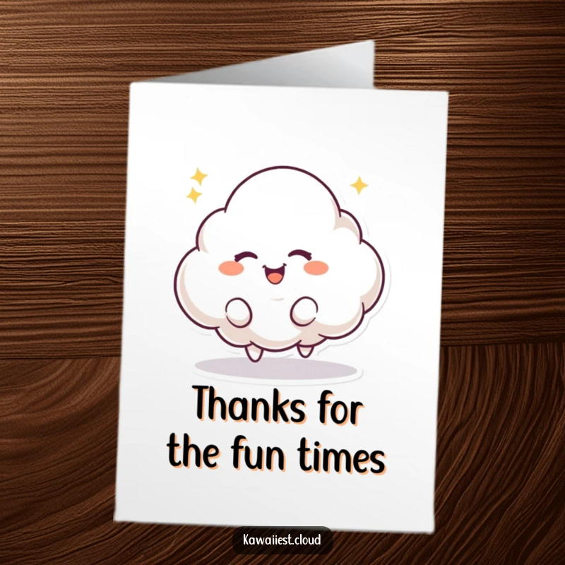 Free Printable Thank You Card: A playful cloud character with a mischievous twinkle bounces excitedly, sending thanks.