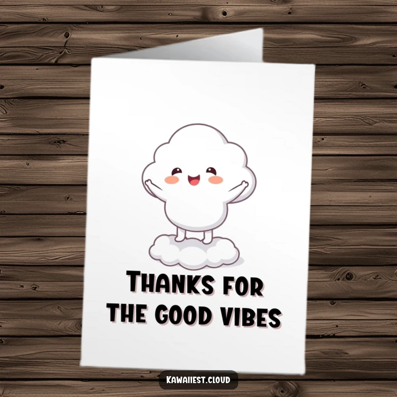Funny Free Printable Thank You Card: Cloud character dancing with glee on its soft cloud base.