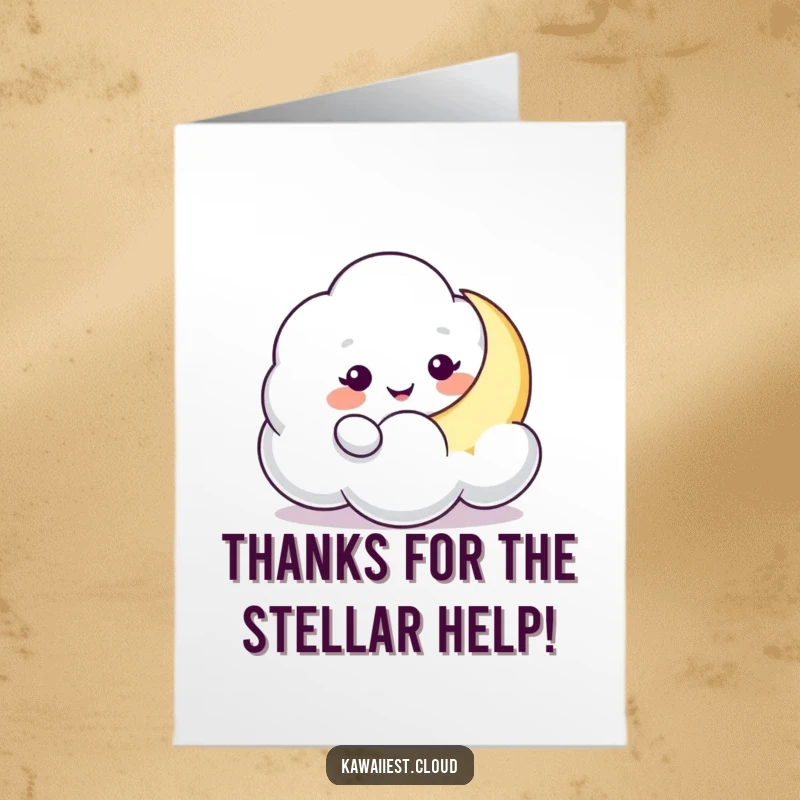 Funny Free Printable Cloud Moon Thank You Card: A sweet cloud nudging a moon, conveying thanks with a soft touch.